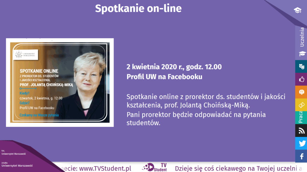 TV Student - Plansza - Spotkanie online - Uniwersytet Warszawski