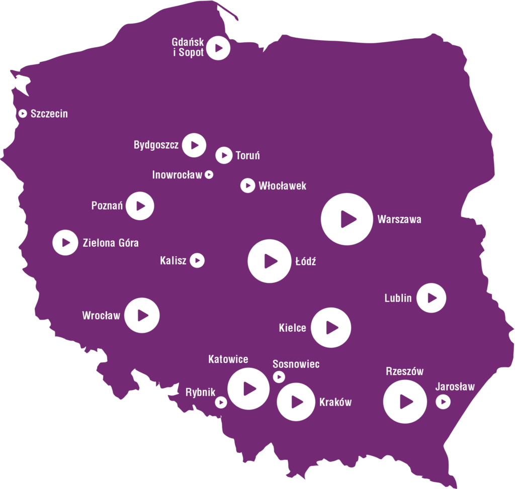 TV Student - Mapa Polski - Z miastami - maj 2022 r.